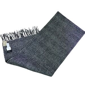 J.Crew cashmere two sided glen plaid gray black fringe scarf NWT